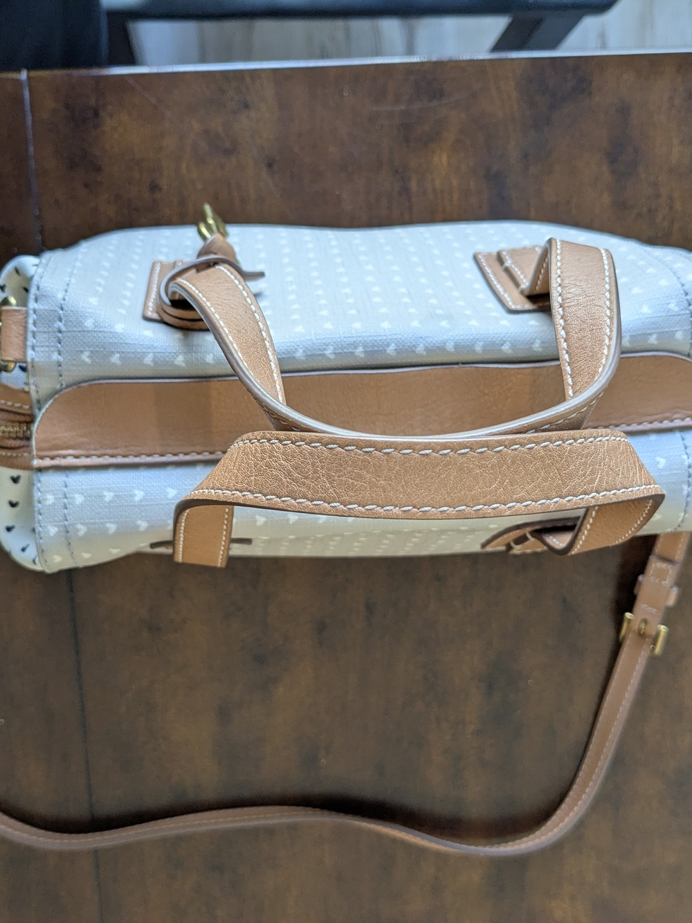 Small Two-Tone Heart Satchel Handbag - Light Gray and Brown - Picture 3 of 4